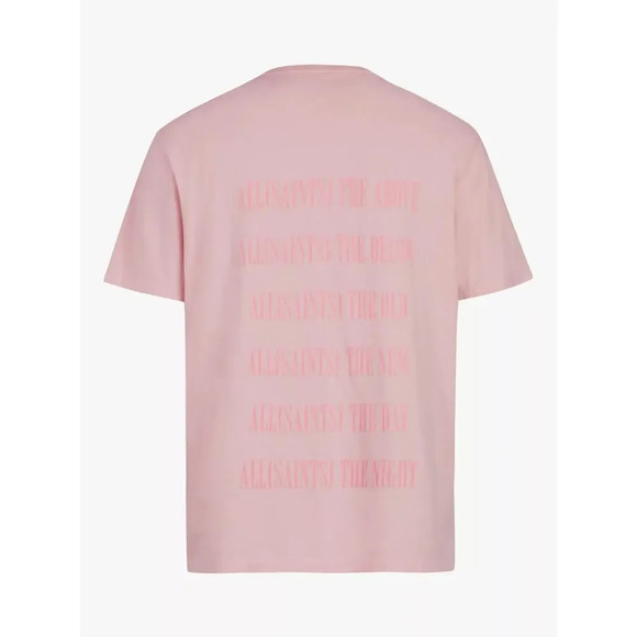 AllSaints Tonal Stamp Short Sleeve Crew T-Shirt Washed Putty / Opal Pink Size S - Picture 2 of 8